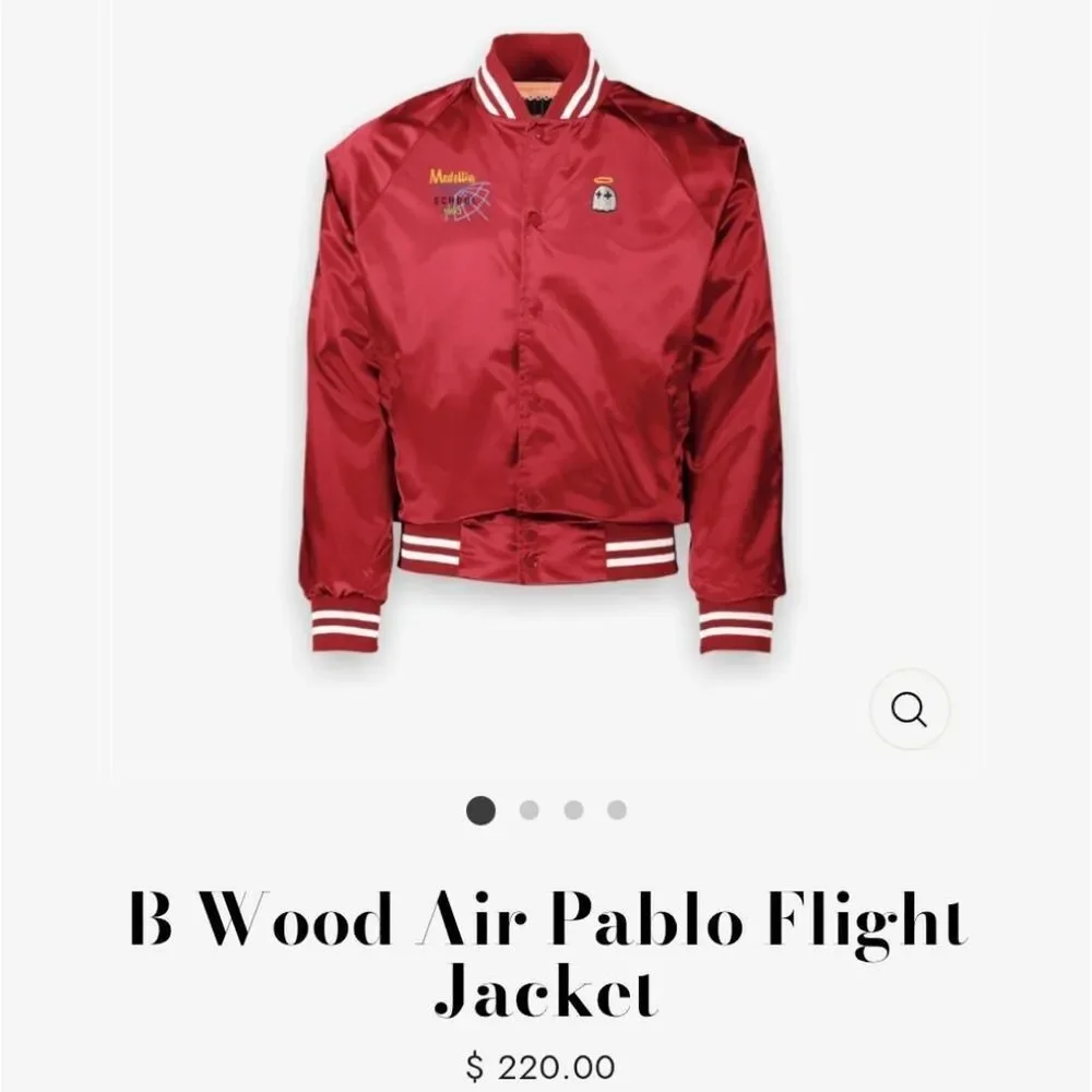 B wood Air Pablo Flight Jacket Red Satin Size S